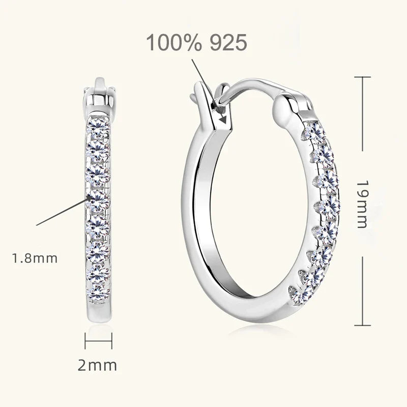 1.8mm D Color Full Moissanite Hoop Earrings for Women Sparkling Wedding Bride Jewelry 100% 925 Sterling Silver Wholesale
