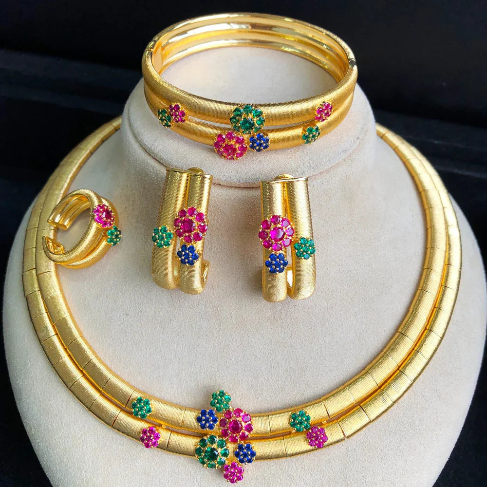 Simple Multicolor African Jewelry Sets for Women Wedding Luxury Naija Jewelry Set Cubic Zirconia Dubai Bridal Jewelry Sets