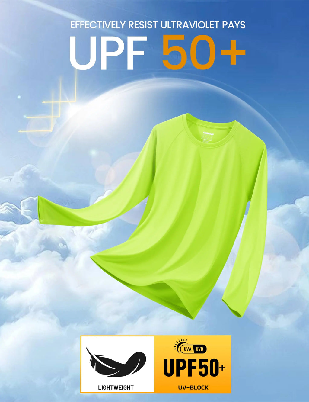 UPF 50+ Sun Protection T-shirts Men's Quick Dry Long Sleeve Athlectic T Shirts Performance Sports T-shirts Tee Tops