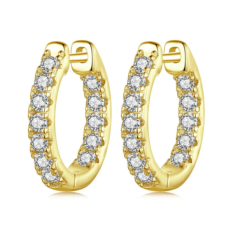 Gold Moissanite Hoop Earrings for Women, 925 Sterling Silver D Color Round Cut Lab Diamond Hypoallergenic Earrings
