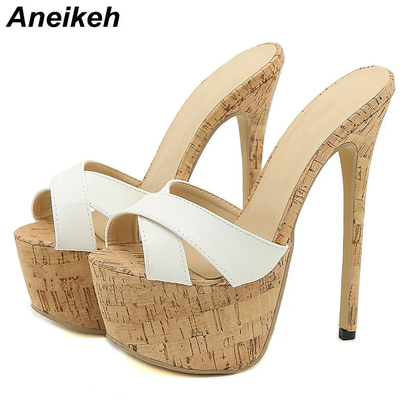 Aneikeh 2025 حذاء نسائي صيفي بكعب عالٍ ونعل سميك، شبشب نسائي مفتوح من الأمام ونعل مسطح