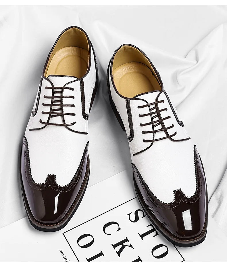 New Designer Business Leather Shoes for Men Color Match Lace Designer Casual Shoes Male Spring Autumn New Dress Brogue Shoe Man