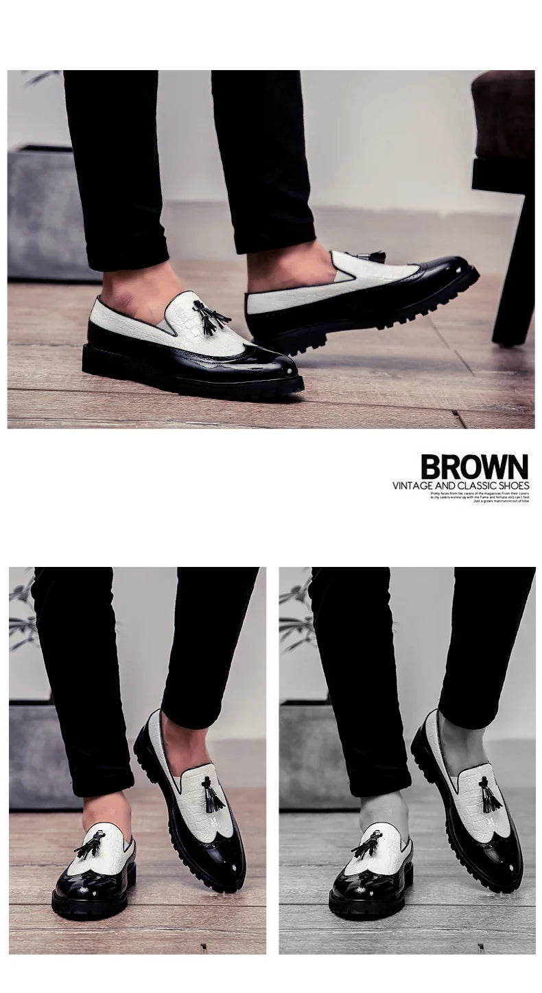 2026 new lazy man slip-on bean shoes men's business casual crocodile print 46 large size fringed leather shoes men