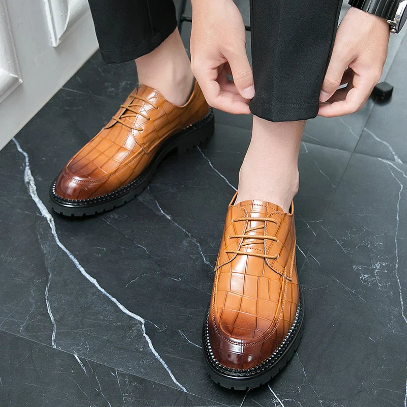 Men leather lace-up business shoes British casual breathable formal footwear Korean style