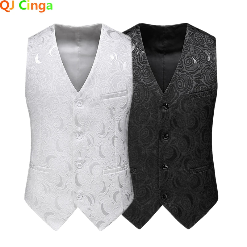 2026 New Men's Red Sleeveless Vest Coat, Single-breasted V Neck Waistcoat, Wedding Party Vests Blue Black Asian Size M-5XL 6XL