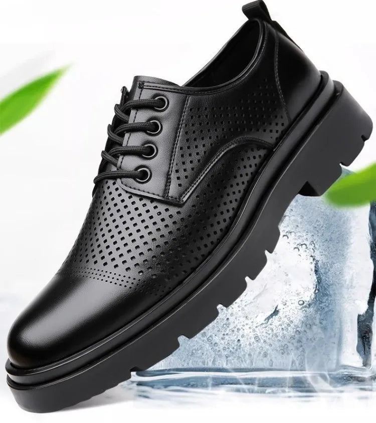 Men's Soft Leather Sandals Business British Style Perforated Breathable Non-Slip Suit Wedding Dress Shoes Summer