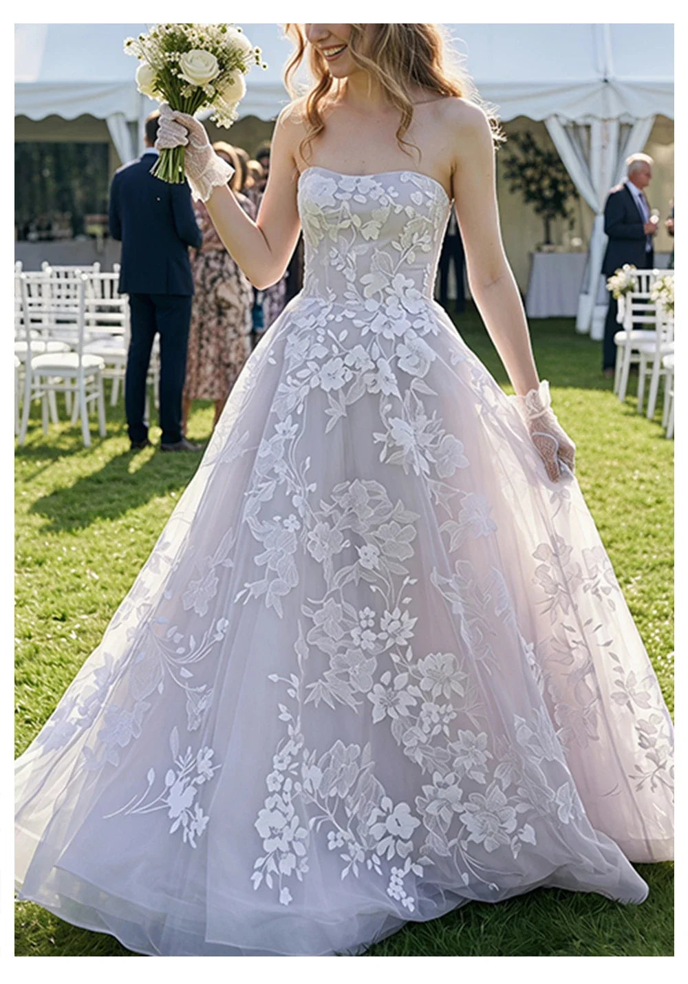2026 Elegant Strapless Wedding Dress 3D Floral Lace Applique Tulle Ball Gown Court Train Bridal Gown Custom Size Vestidos