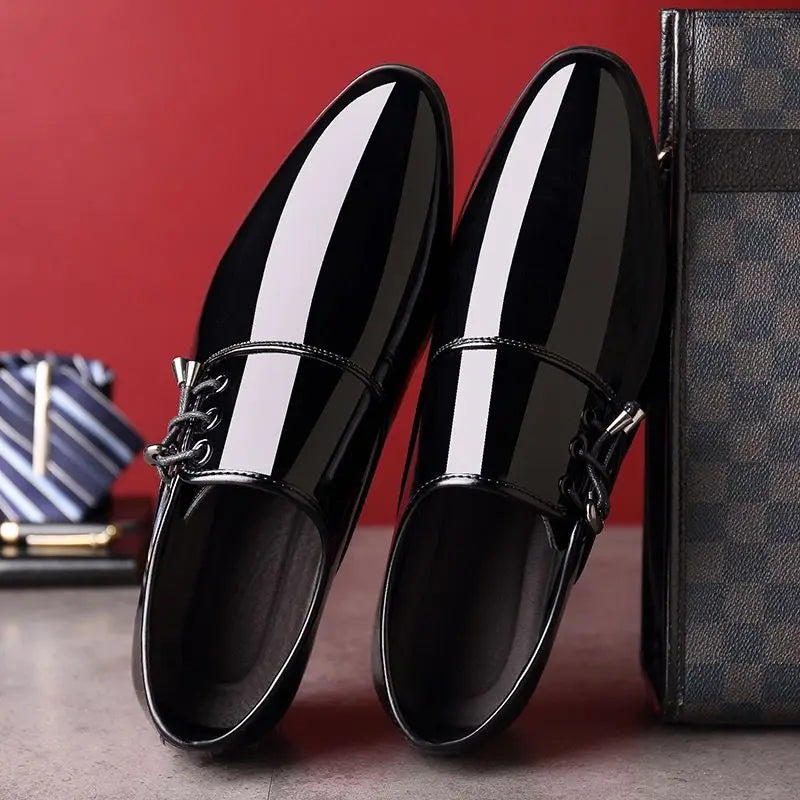Men's Formal Shoes Patent Leather Pointed Toe Social Shoe Male Bright Upper Spring Autumn 2025 Style High Quality Fashion 39 New