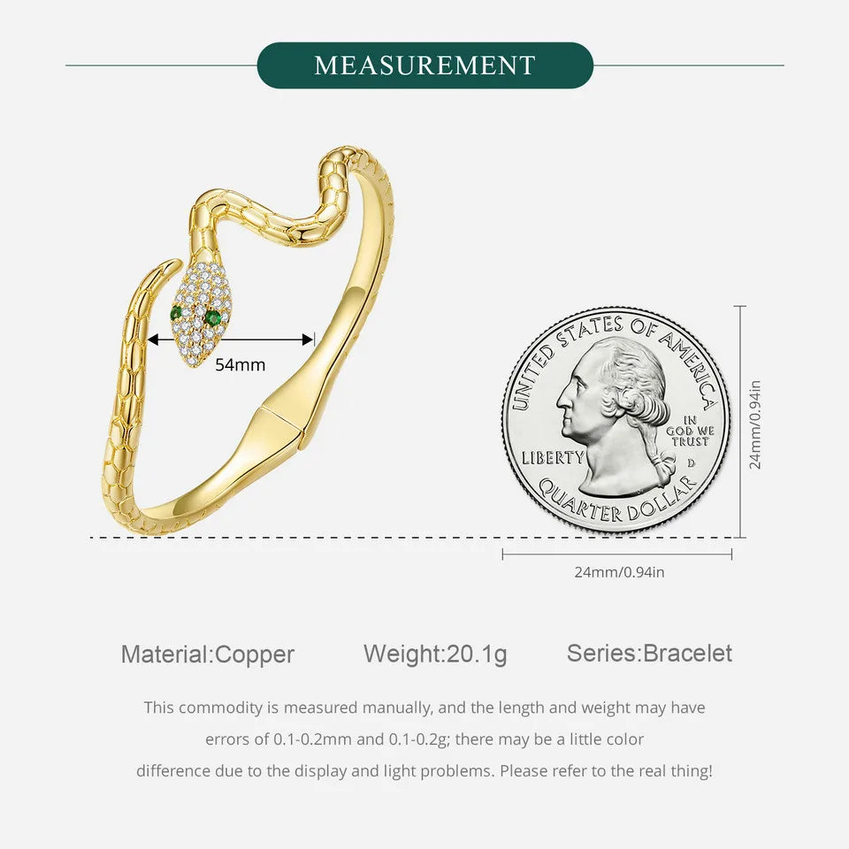 Authentic Green Zircon Snake Opening Bracelet Animal Cuff Bracelet Pave Setting CZ for Women Fashion Jewelry YIB058