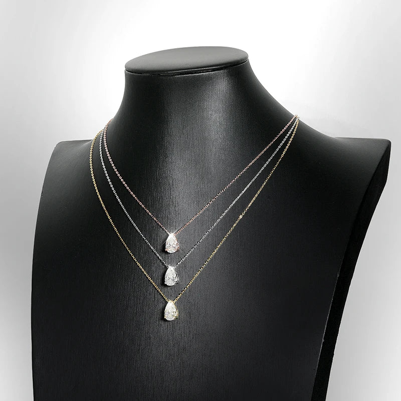 Pear Cut 1/1.5/3/4/5CT D Color Moissanite Pendant Necklace for Women Men 925 Silver Waterdrop Solitaire Diamond Neck Chain