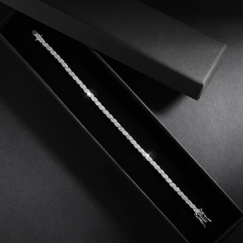 Double Row Full 2.5/3mm Round Cut Moissanite Tennis Bracelet D Color Lab Diamond 925 Silver Women Man Link Bracelets Gift