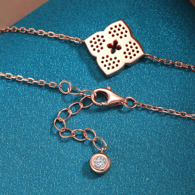 Lucky Clover Full Moissanite Link Bracelet Women S925 Silver Pear Cut Lab Diamond Bridal Adjustable Dainty Hand Chain Gift