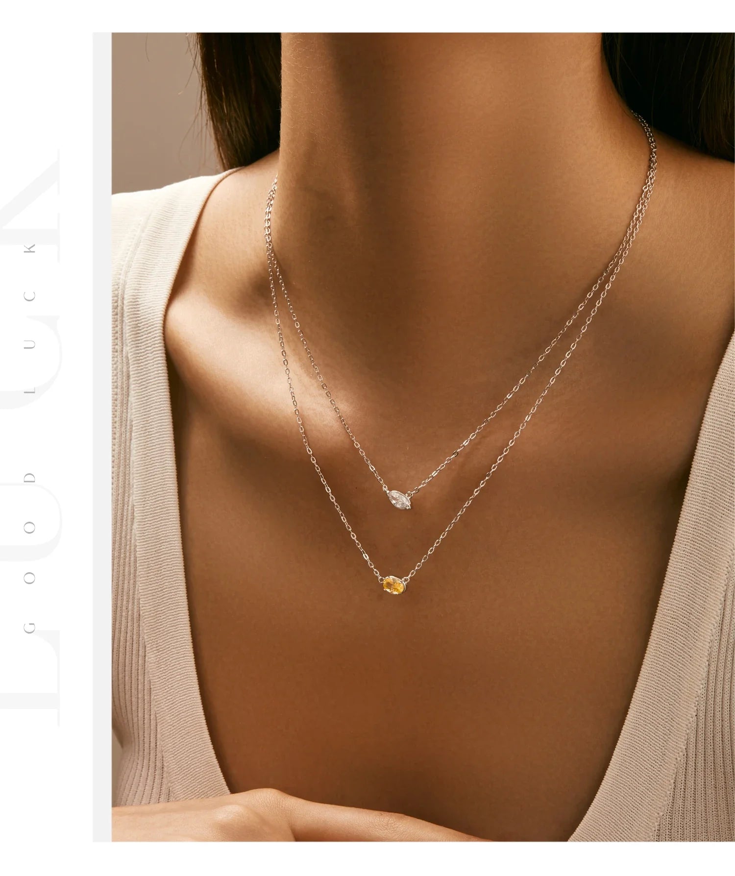 925 Sterling Silver Geometric Cubic Zirconia Pendant Necklace Fashion Stackable Asymmetrical Jewelry For Women Fine Gifts