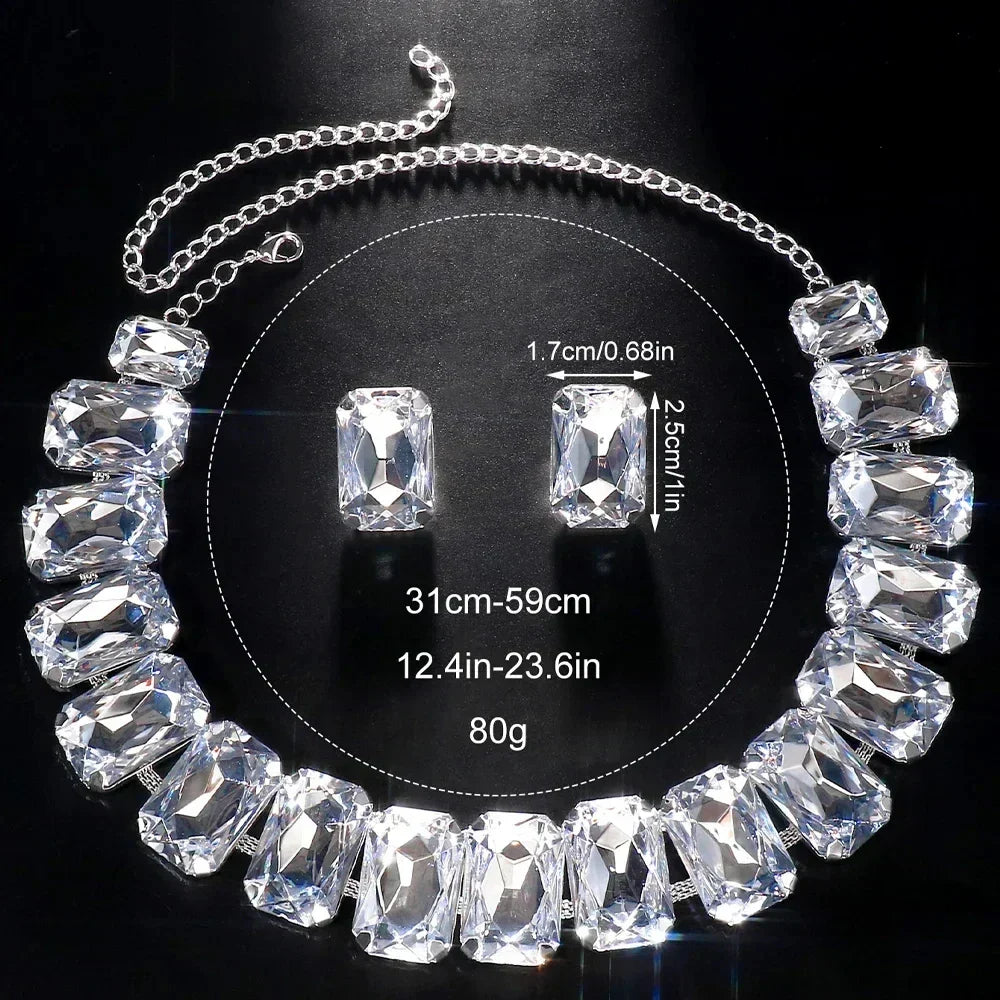 Bride Crystal Necklace Earrings Set Bridesmaid Wedding Jewellry Two Pieces Choker Necklace Prom Costume Jewelry Sets