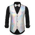 2025 New Gold, Silver, Pink, Purple Disco Glitter Vest for Men, Six Color Bright Men's Waistcoat with Bow Tie, Eur Size S-2XL