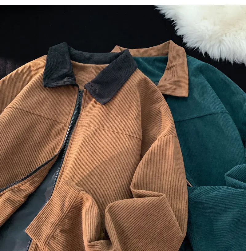 2026 Autumn Corduroy Cargo Jacket For Men Windbreakers Zipper Coats Loose Cargo Outwear Casual Jacket Mens Clothes