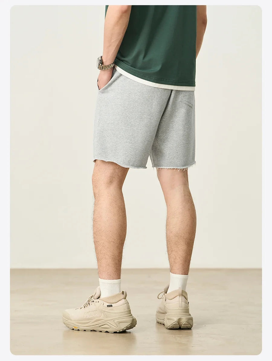 2025 Summer New Oversize 390gsm Drawstring Shorts Men  Raw  Hem Athletic Sports Runinng Shorts