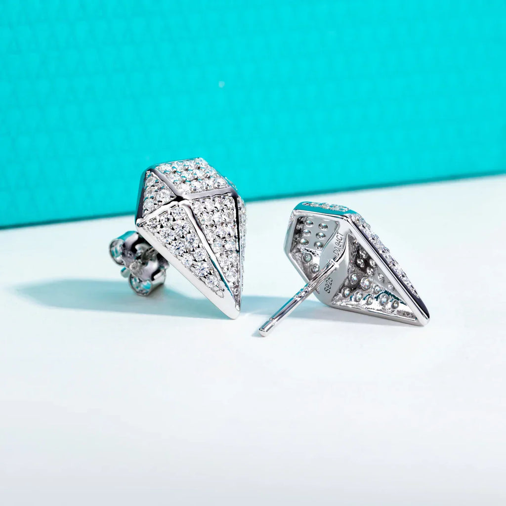 Rhombus Earrings 0.94cttw Moissanite Hip Hop Style 925 Sterling Silver Frosty Heavy Metal Stud for Women & Men