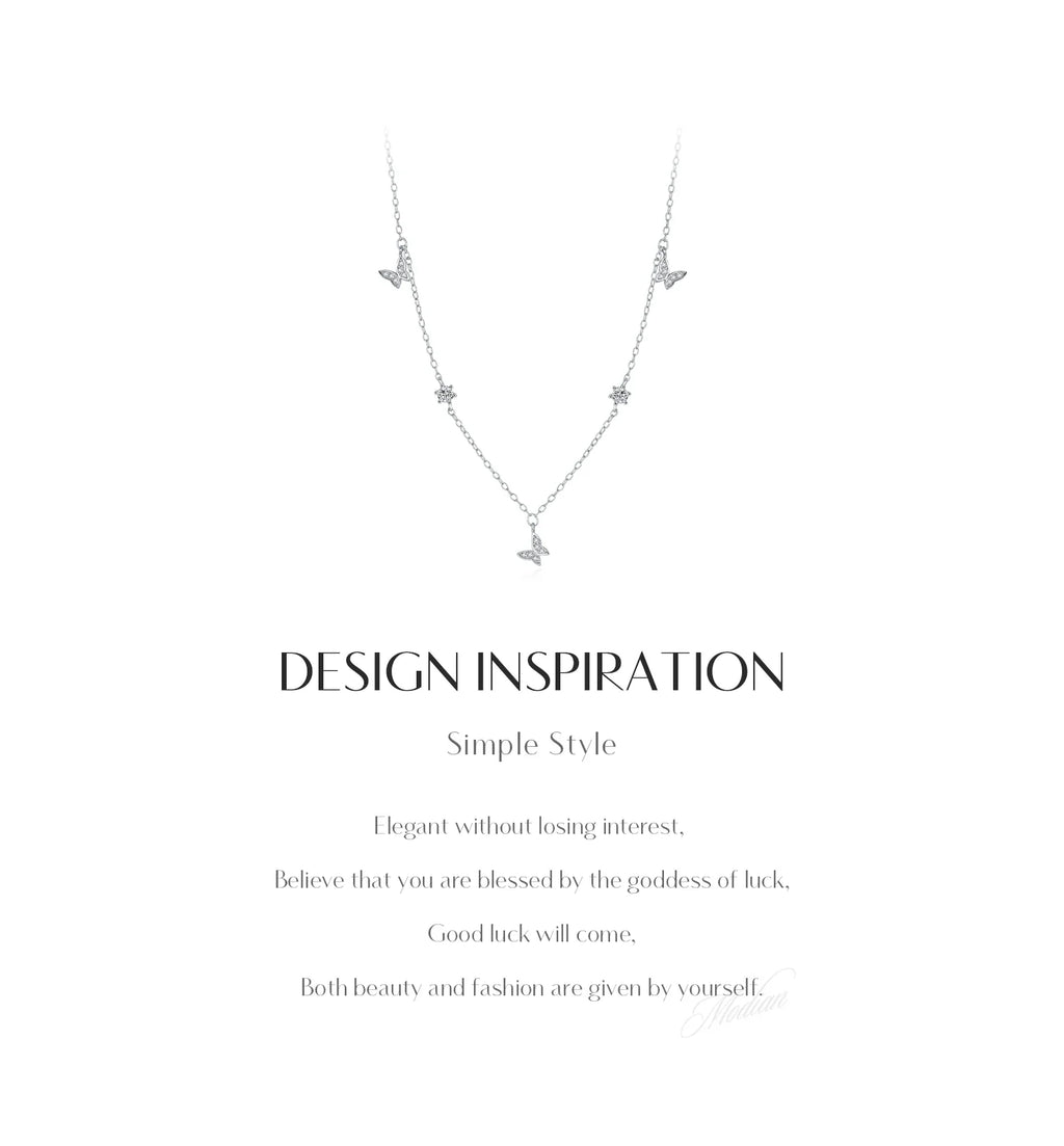 Flying Butterfly CZ Necklace 925 Sterling Silver Simple Link Chain Charms White Gold Plated Necklaces For Women Jewelry