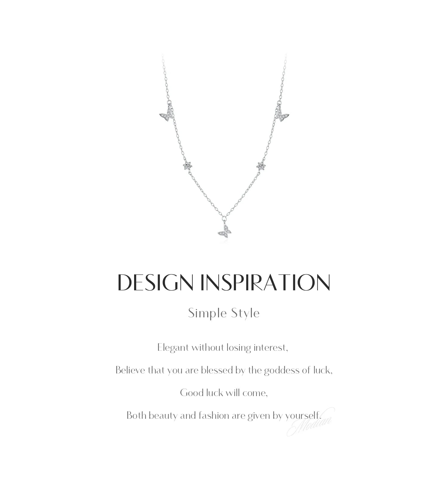 Flying Butterfly CZ Necklace 925 Sterling Silver Simple Link Chain Charms White Gold Plated Necklaces For Women Jewelry