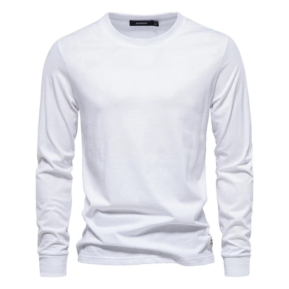 Solid Color Cotton T Shirt Men Casual O-neck Long Sleeved Mens Tshirts Spring Autumn High Quality Basic T-shirt Male