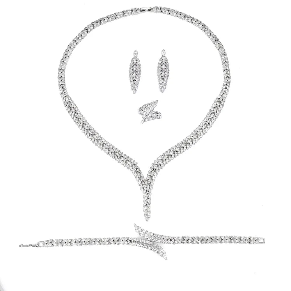 2023 New Hot 4 Piece Set Nigeria Bride Cubic zirconia Dubai Necklace Bracelet Earrings CZ Crystal Wedding Jewelry Set