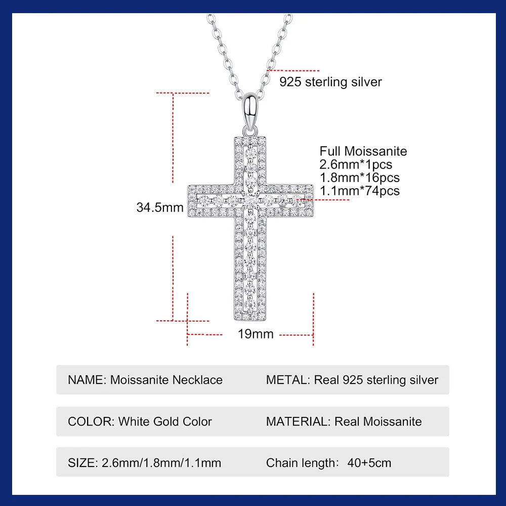 New 2.5mm Moissanite Cross Pendant Necklace for Women Original s925 Sliver Collar Neckalces Trend Goth Party Wedding Jewelry