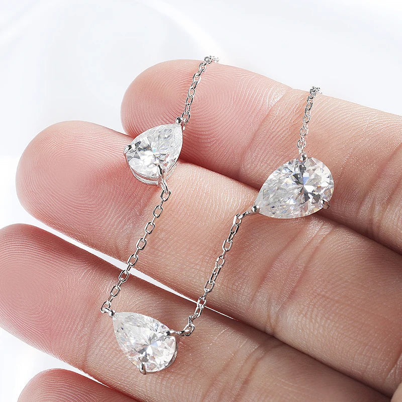 Gradient Moissanite Necklace for Women 3 Gems Pear Cut Certified Luxury Pendant Lab Diamond Jewelry Sterling Silver 925