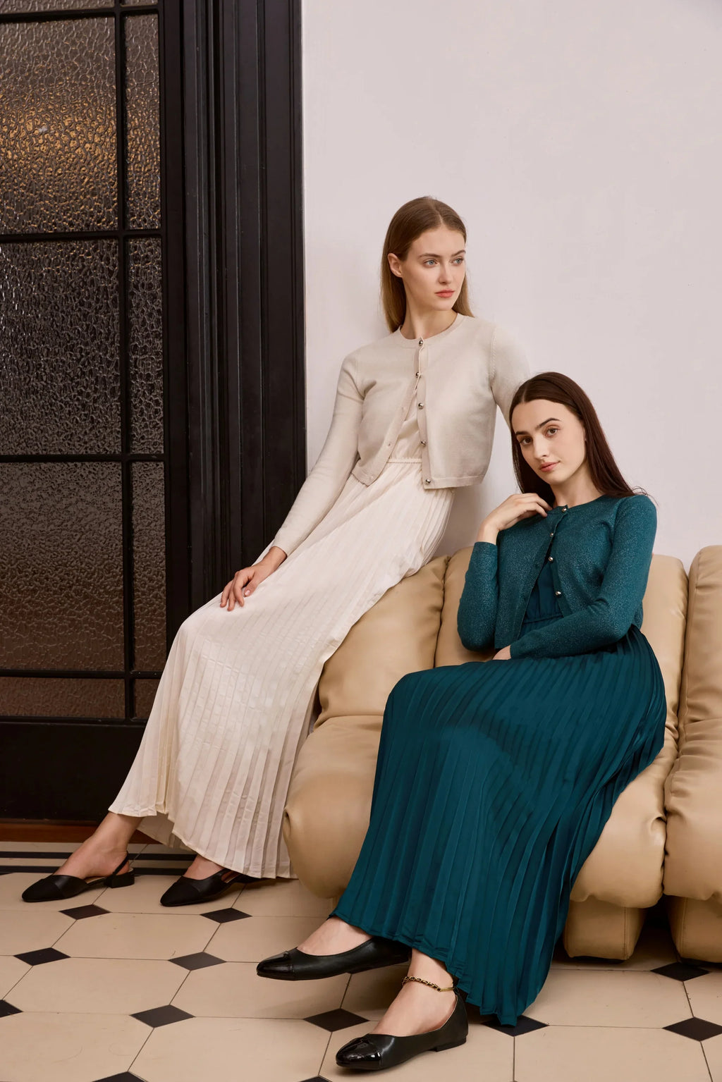 Women 2026 Autumn and Winter New Design Shine Cardigan and Pleated Slip Dress Elegant Lady Clothing