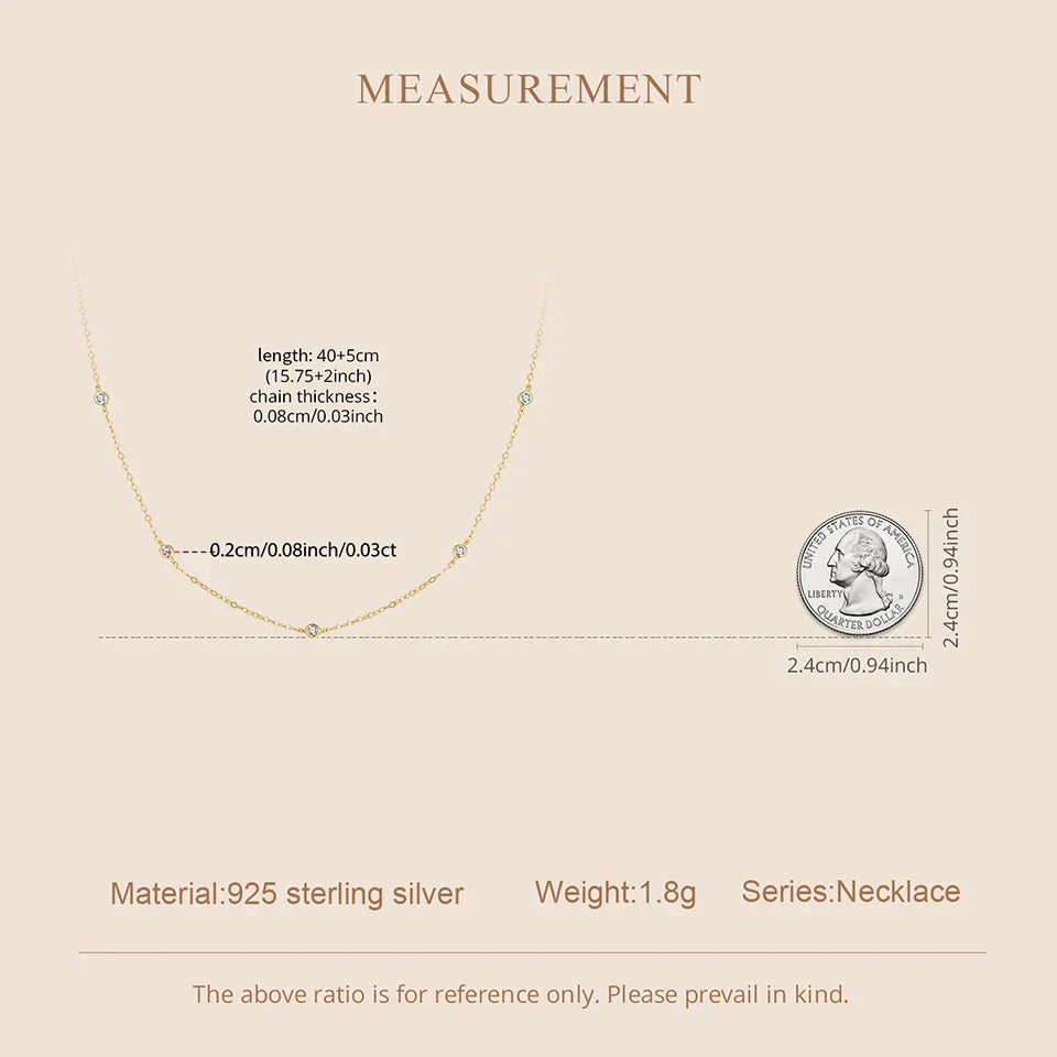 925 Sterling Silver Moissanite Layering Necklace, Gold Plated Adjustable Link Chain Necklace for Women Station Necklace