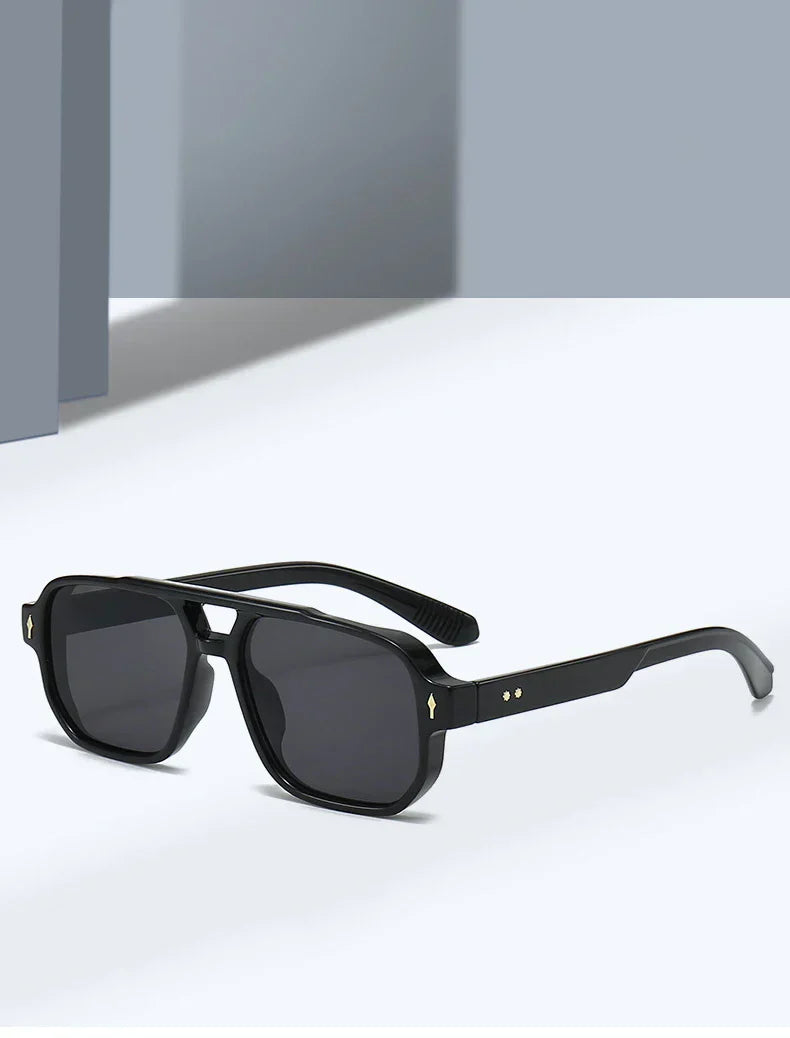 Vintage Double Bridges Men Square Sunglasses Fashion Clear Ocean Lens Eyewear Women Trending Rivets Sun Glasses UV400