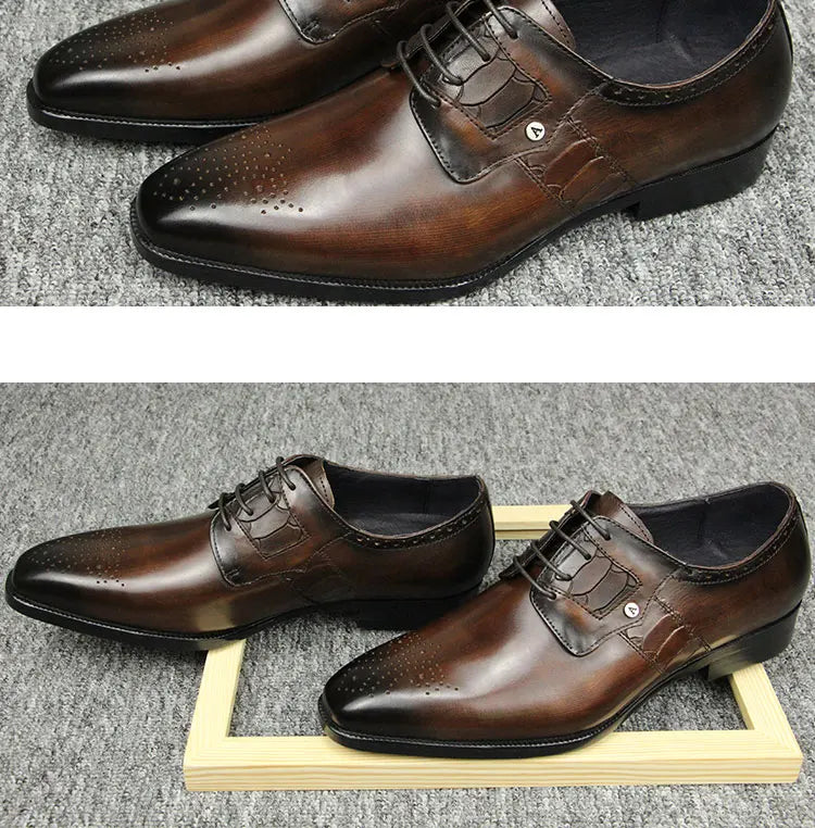 High Grade Men Derby Formal Leather Shoe Lace Up Brogue Dress Wear Male Wedding Shoe Social Office Genuine Cephalopod Shoes Gift
