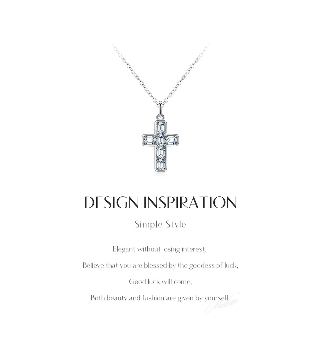 925 Sterling Silver Sweet Cool Cross Link Chain Necklace Emerald Cut CZ Pendant Necklace For Women Fine Jewelry Gift