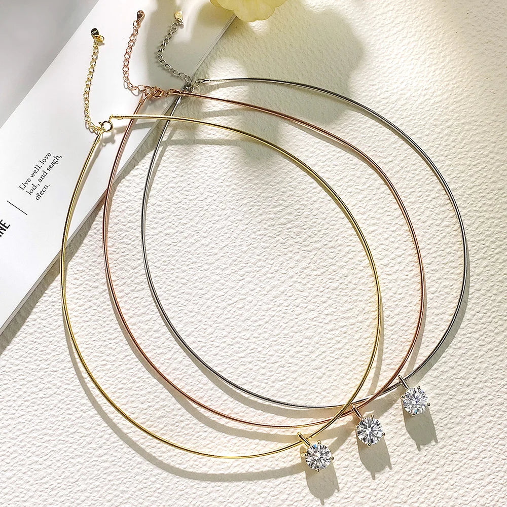 Round Brilliant Cut 2/3/4ct Solitaire Moissanite Pendant Necklaces Women s925 1.5mm Solid Choker Big Diamond Neck Chain