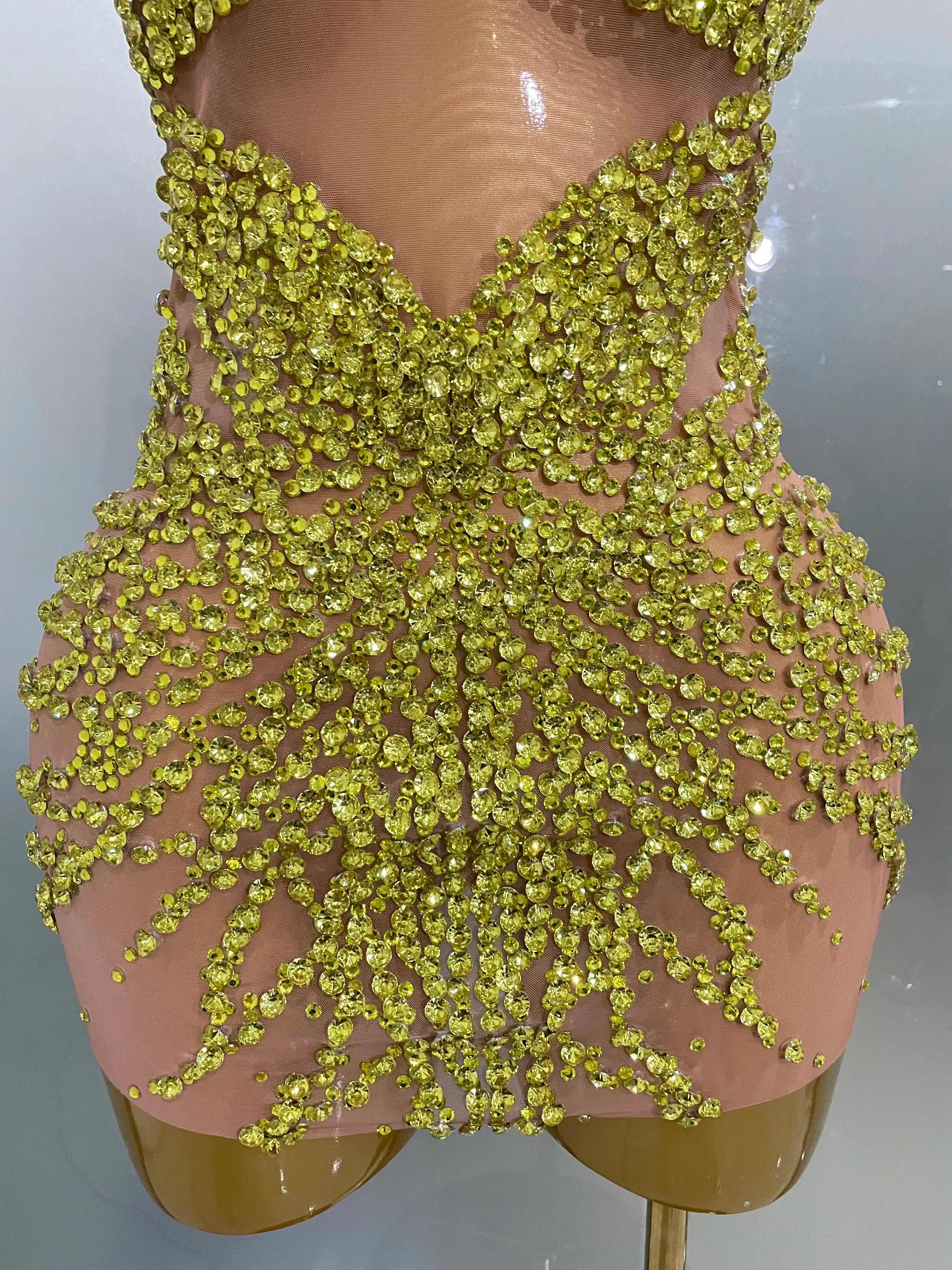 Sparkly Rhinestones Sexy Mesh See Through Dress Party Evening Prom Celebrate Birthday Dress Singer Dancer Show Stage Wear