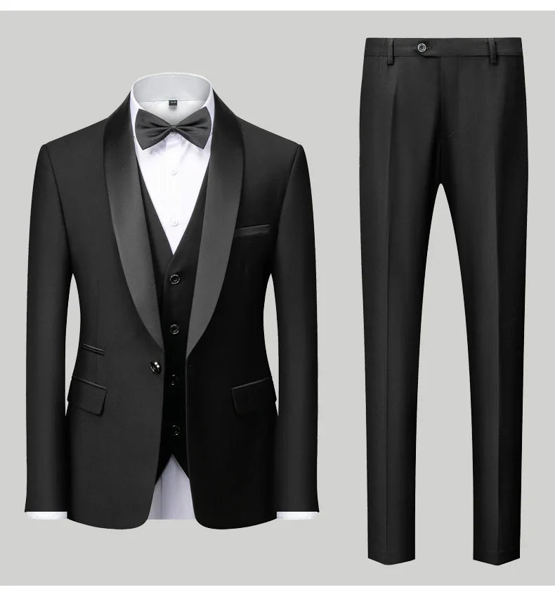 Men's Casual Business Have Smoking Suit High End Brand Boutique Fashion Blazer Vest Pants Groom Wedding Dress Party Suit
