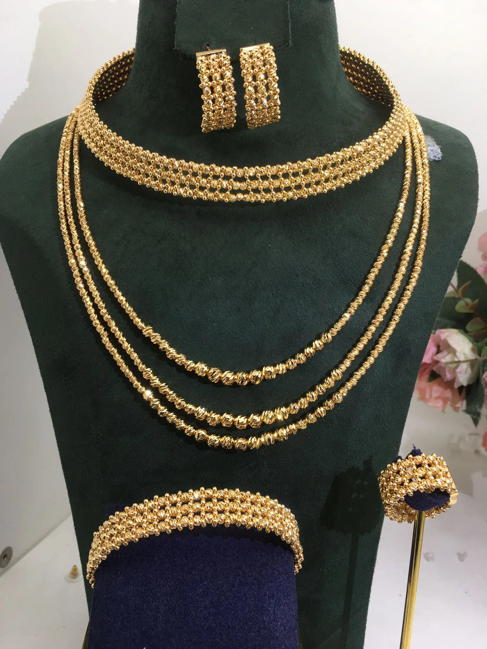 Trendy Fashion4 PCS Luxury Waterdrop Indian Jewelry Sets For Women Wedding Party Indian Dubai Bridal jewelry Set
