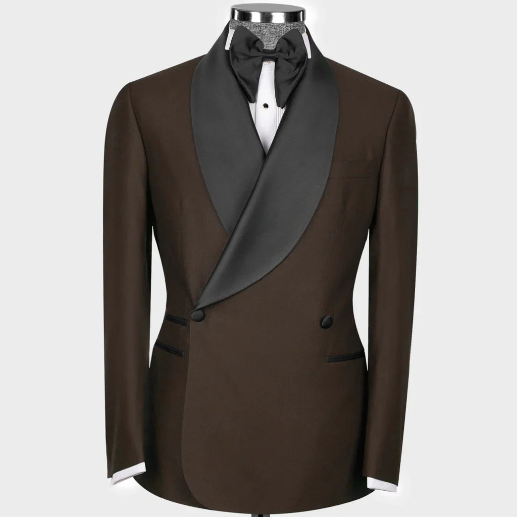 Men Suit 2 Pieces Black With Bright Lapel Double Button For Wedding Banquet Work Office Business Casual Jacket With Pants