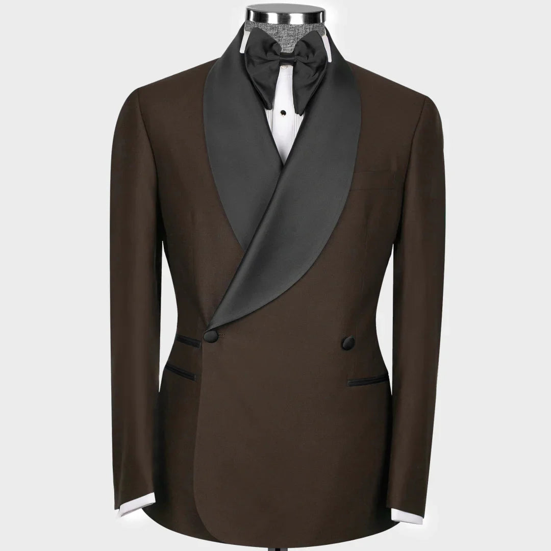 Men Suit 2 Pieces Black With Bright Lapel Double Button For Wedding Banquet Work Office Business Casual Jacket With Pants