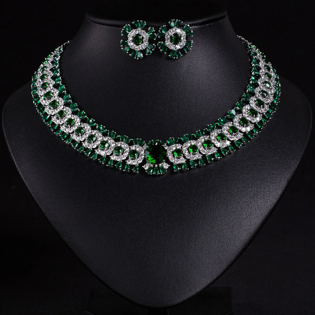 Sparkling Colourful Niche Delicate Flower Jewellery Necklace Earrings 2 Pcs Set Wedding Banquet Prom Bridal Women Dubai M-586