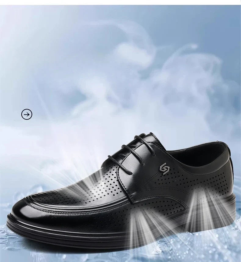 Summer New Hallow Leather Shoes for Men Solid Color Lace Fashion Business Casual Shoe Male Breathable Dress Elegant Shoes Man