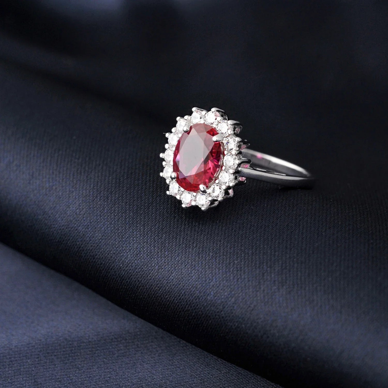 Halo Rings for Women Created Blue Sapphire Nano Emerald Red Ruby Princess Diana 2.67ct Oval Cut 925 Sterling Silver Rings