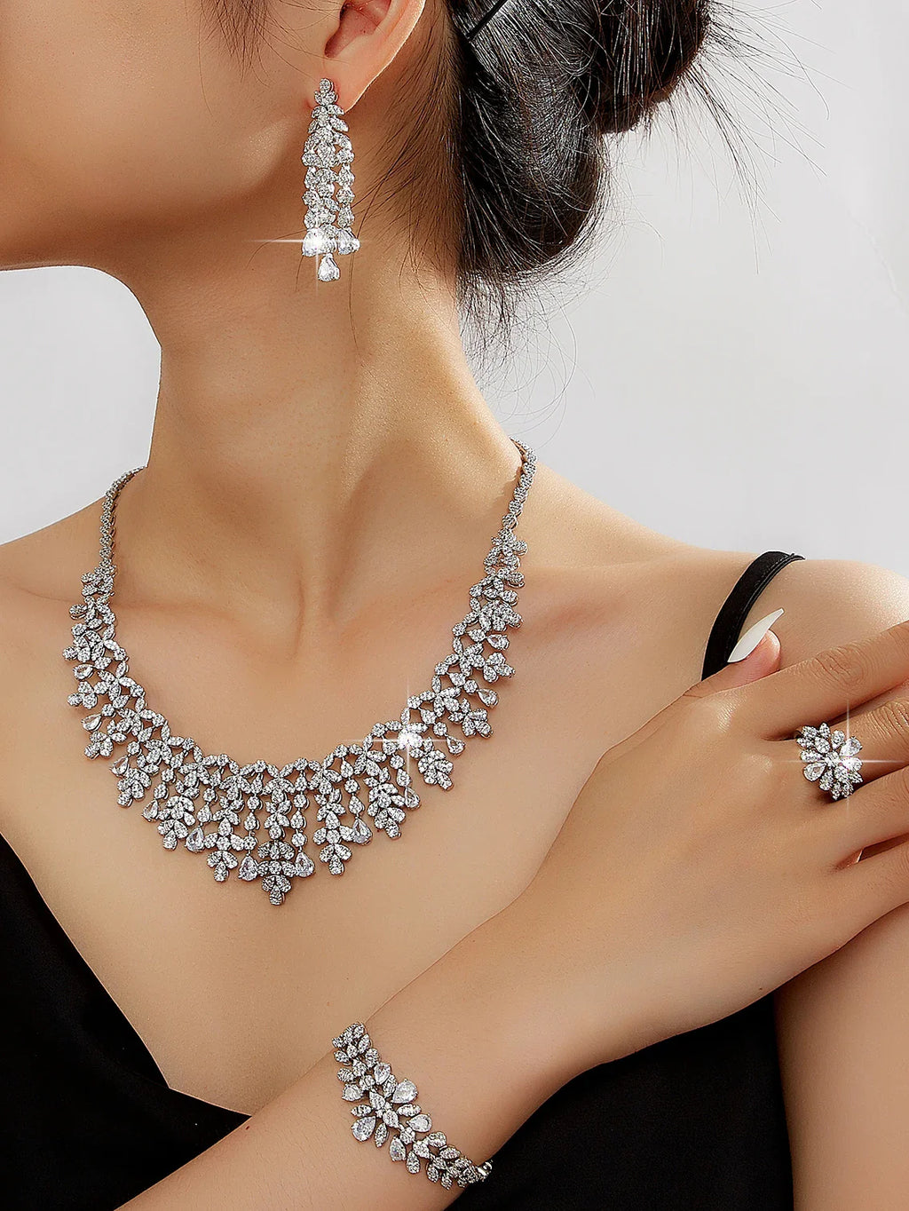 New Elegantly Quality Dress Jewelry Luxury Necklace Earrings Sets Cubic Zirconia Jewelry Sets Women Bridal Wedding