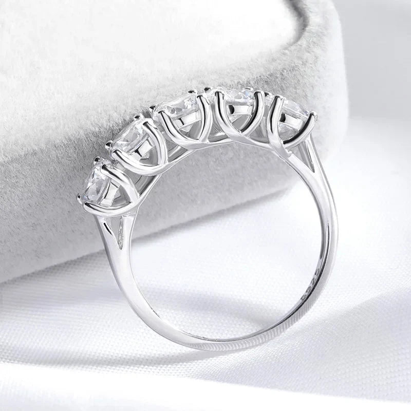 2.5/5CTTW D Color Genuine Moissanite Rings for Women 5 Gemstone Bridal Wedding Jewelry 925 Sterling Silver Wholesale Ring