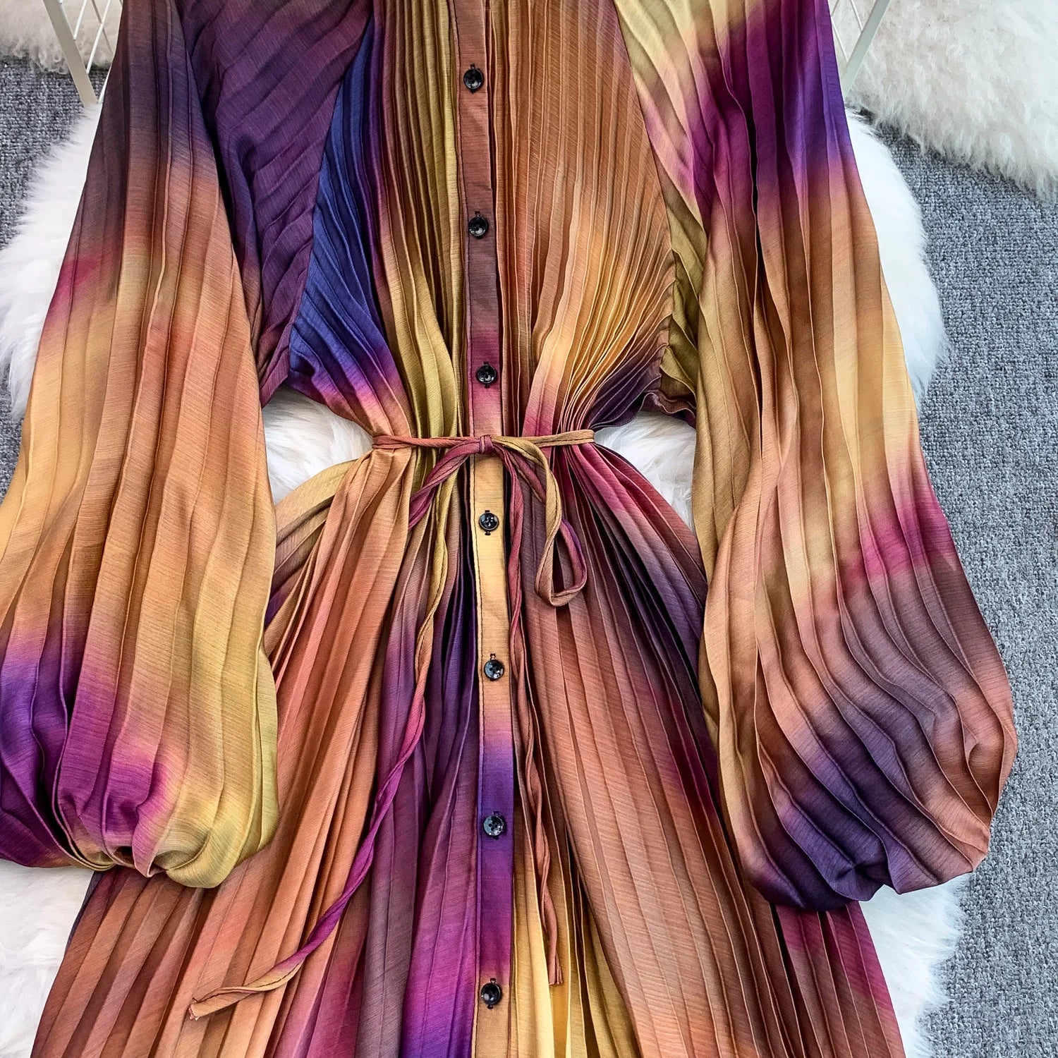 Printed round Ne Lantern Sve Dr Women's Single Button Waist Cinch Maxi Skirt Long Dr Commute Sle Autumn