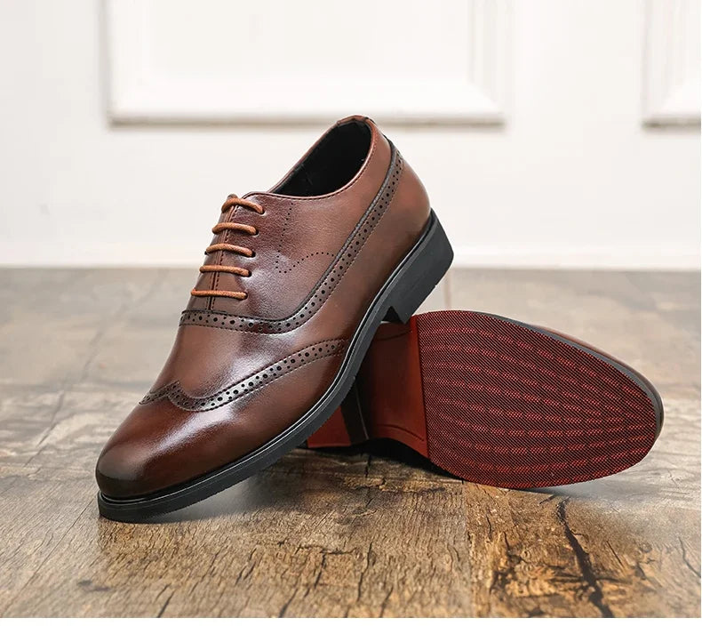 Men's Black Brogue Oxford Shoes Formal Dress Shoes for Business Wedding Red Sole Comfortable Lace-up Footwear