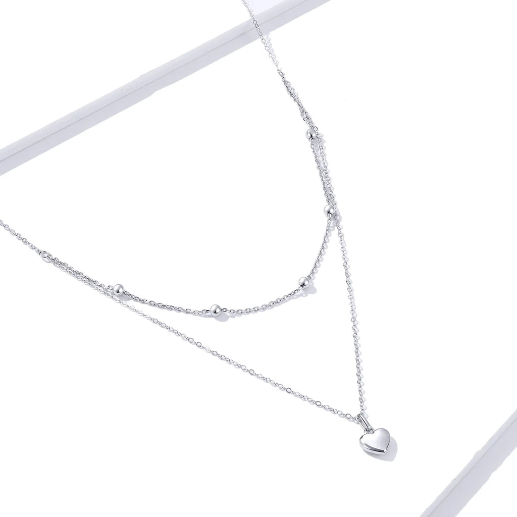 925 Sterling Silver Romantic Heart Pendant Necklace for Women Gold Double Layer Choker Female Fine Jewelry Anniversary