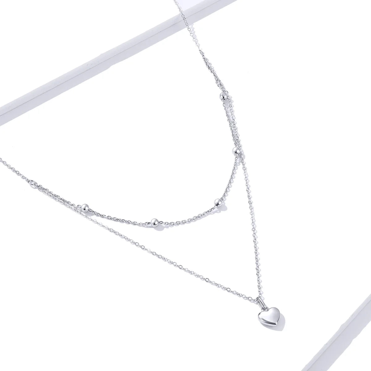 925 Sterling Silver Heart Pendant Necklace for Women Gold Double Layer Choker Female Fine Jewelry BSN168