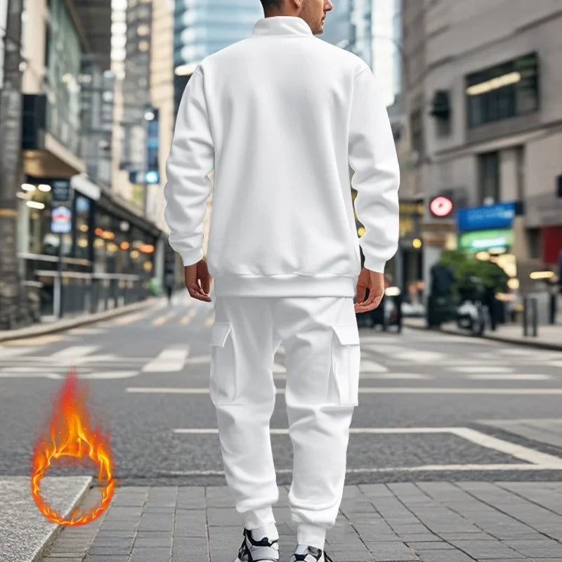 2024 autumn and winter men's casual velvet warm zipper sports trousers set