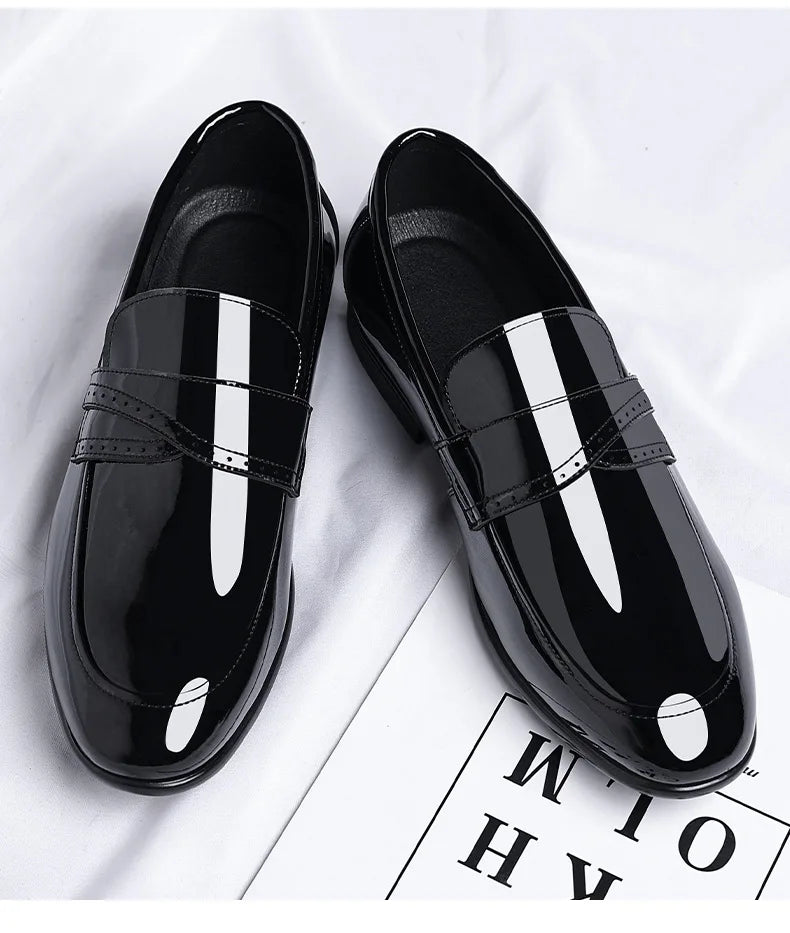 Spring Autumn New Patent Leather Shoes for Men Solid Color Fashion Wedding Shoes Male Low Top Casual Loafers Man
